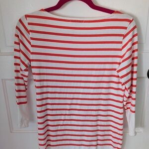 Gap Body, Coral and White Striped Women's Boatneck 3/4 Sleeve Top, Size XS